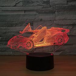 The Cool Sports/Running Car 3D Night Light, 7 Colors Changing Optical Illusion Smart Touch Table Desk Lamp, Perfect Gifts for Kids’ Home Decoration LED Lamp