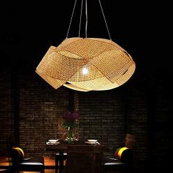 Handmade Bamboo Wicker Chandelier, E27 Retro Ceiling Hanging Pendants Light Fixture for Dining Room/Restaurant/Hotel/Teahouse