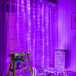 Halloween 300LED Curtain String Lights Purple Window Lights Remote Timer for Wall Backdrop Wedding Party Bedroom Garden Outdoor Indoor Decor(Purple)