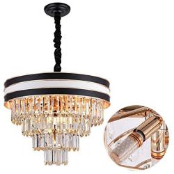 AXILIXI Crystal Chandeliers Lighting, 9 Lights, Modern 4-Tier K9 Crystal Pendant Lamp, Adjustable Ceiling Chandelier Light Fixture for Dining Rooms Living Room H11 X W20, Black and White