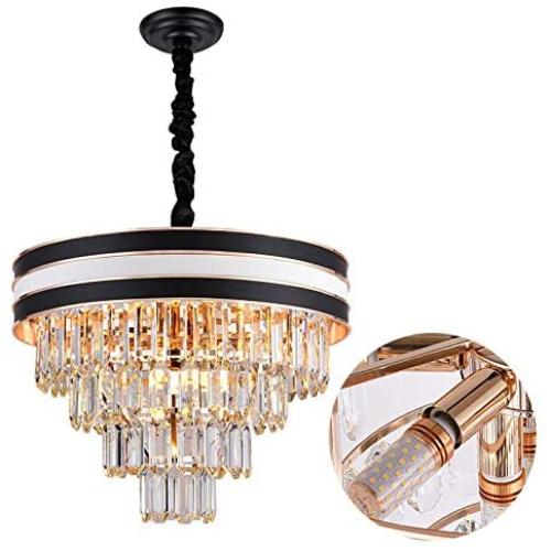 AXILIXI Crystal Chandeliers Lighting, 9 Lights, Modern 4-Tier K9 Crystal Pendant Lamp, Adjustable Ceiling Chandelier Light Fixture for Dining Rooms Living Room H11 X W20, Black and White