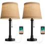 Oneach Table Lamps Set of 2 USB for Living Room Bedroom Office Rustic 19.75'' Bedside Desk Lamps Nightstand Lamp Metal Gold Modern Reading Lamp Black Pull Chain