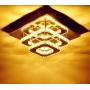 Xie Crystal LED Ceiling Light, 12 Inch Stainless Steel K9 Ceiling, No Opening Needed, Two-Story Square Pendant Lamp in Dining Room Living Room (36W / 6500K / Cold White) (Amber Warm White)