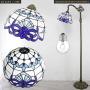 Tiffany Style Reading Floor Lamp Lighting W12H64 Inch White Blue Stained Glass Baroque Lampshade Antique Adjustable Arched Base S003B WERFACTORY LAMPS Living Room Bedroom Beside Table Desk Lover Gifts
