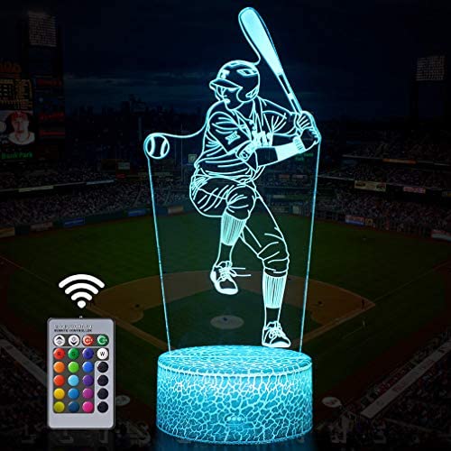 Baseball Man 3D Lamp Night Light with Remote & Touch Control,Multiple Colour & Flashing Modes and Brightness Adjusted,USB & Batteries Powered,Best Gifts for Sport Lovers Boys Kids (Baseball Man-1)