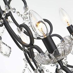 Modern Crystal Chandeliers with 5 Lights Pendant Light with Crystal Drops,Ceiling Light Fixture for Dining Room, Bedroom, Living Room (Black)