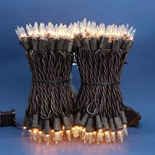 Clear Incandescent Christmas Lights, 66 Ft Brown Wire 200 Mini Lights