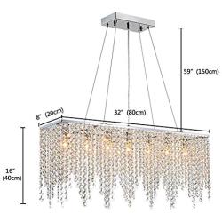 TFCFL Modern Crystal Rectangular Chandelier LED Tassels Linear Ceiling Light Fixture for Dining Room Kitchen Island Bedroom, Waterfall Crystal Chandelier, 32'' x 8'' x 16''