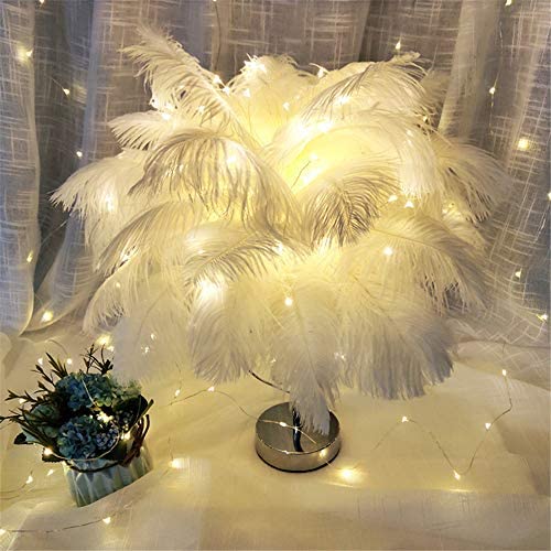 BAYCHEER Feather Heart Shape Deco Table Lamp Crystal Beside Table lamp for Bedroom,Children,Wedding,Birthday,Reading Room, Sitting Room,Vintage Desk Light,White