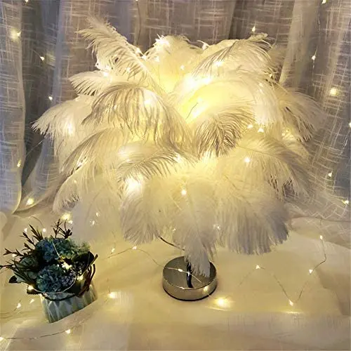 BAYCHEER Feather Heart Shape Deco Table Lamp Crystal Beside Table lamp for Bedroom,Children,Wedding,Birthday,Reading Room, Sitting Room,Vintage Desk Light,White