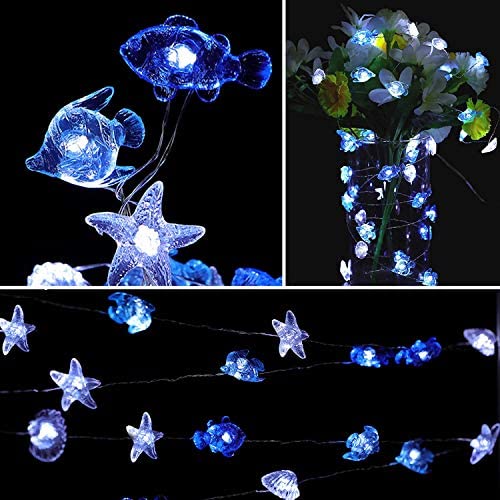 HDNICEZM Ocean Theme String Lights, Seashell Sealife Battery Operated 8 Lighting Modes Waterproof Decorative Light Strings for Bedroom Nursery Indoor Outdoor Decorations (Cold White 14.1 Ft 40 LED)