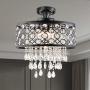 Maxax Round Crystal Chandelier Drum Flush Mount Pendant Ceiling Lighting Fixture for Dining Room, Living Room,Black 5-Lights