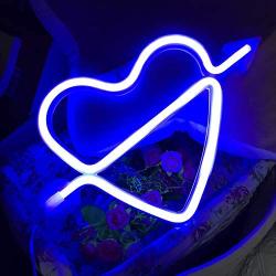 QiaoFei Neon Light,LED Cupids Bow Sign Shaped Decor Light,Heart Night Lamps Love Marquee Letter Sign Gifts for Christmas,Birthday Party,Kids Room,Living Room,Wedding Party(Blue)