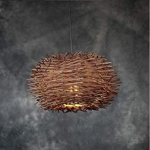 LITFAD Modernism Nest Design Pendant Lighting Indoor Lighting Fixture Rattan Decorative Pendant Lamp in Brown Ceiling Hanging Light with Adjustable Cord for Dining Room Restaurant - 19.5'' (50 cm)
