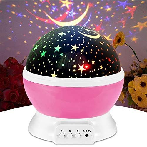 Night Light Creative Led 360° Rotating Star Project Light Night Light Projector Lamp, Star Night Light Boy and Girl Gift, Bedroom and Party Decoration for Romantic Dates (Pink)