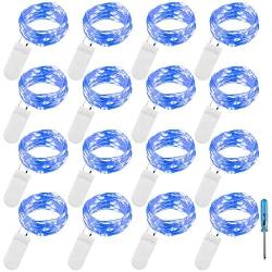 LXS 16 PCS Battery Mini Lights,Super Bright with 30 Micro LEDs On Soft and Flexible Silver Wire Waterproof Mini String Lights for DIY Party Wedding Centerpiece or Christmas Table Dec(Blue)