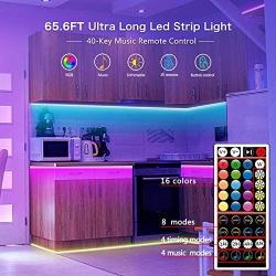 Segrass Music Sync Led Strip Lights 65.6ft,RGB Led Lights Color Changing with 16 Colors 8 Modes LED Light Strips Kit with Remote Luces led para decoracion Wall Lights for Bedroom,Party,Decorative