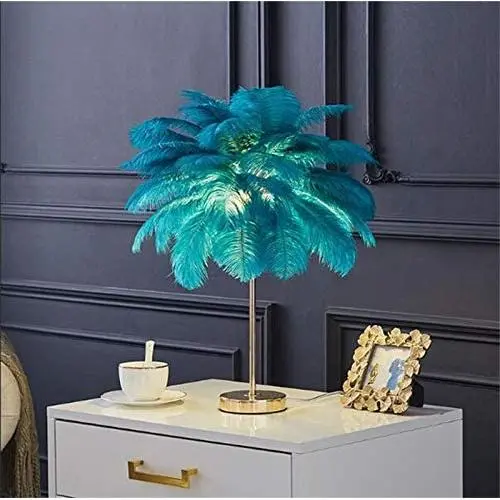 HMKJ Feather Deco Table Lamp Crystal Beside Desk Lamp for Bedroom,Children,Wedding,Birthday,Reading Room, Sitting Room Decorative Lighting (Color : Blue)