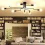 Modern Industrial Sputnik Ceiling Light - MKLOT Vintage Metal Pendant Lighting Fixture Black Painted Finish Semi Flush Mount Chandelier with 8 Lights for Kitchen Living Room Dining Room