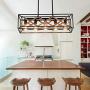 XIPUDA Kitchen Island Pendant Light Fixture Farmhouse Chandeliers Lighting, Pool Table Linear Lights, Wood Metal Frame Hanging Light for Dinning Room (5-Light)