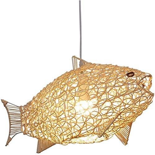 Indoor chandelier lighting Rattan Pendant Lamp, Creative Rattan Fish Lampshade, Hand-Woven Hollow Pendant Light, Nordic Style Chandelier, Natural Bamboo Lamp for Dining Table, Dining Room, Living Room