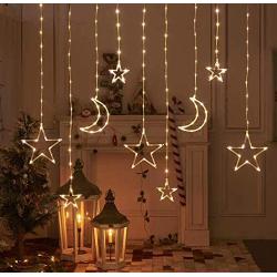 NOAHFUN Icicle String Fairy Light - Moon Star Fairy Curtain Lights - Window Plug-in Curtain Lamp with Remote Control for Bedroom Patio, Wall, Christmas Decor, Wedding, Party, Indoor and Outdoor