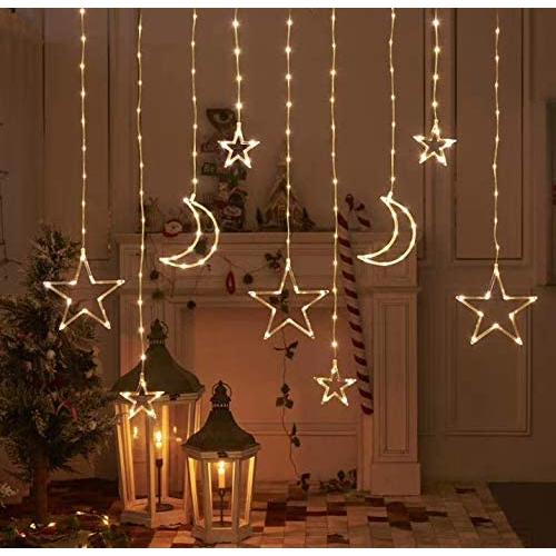 NOAHFUN Icicle String Fairy Light - Moon Star Fairy Curtain Lights - Window Plug-in Curtain Lamp with Remote Control for Bedroom Patio, Wall, Christmas Decor, Wedding, Party, Indoor and Outdoor