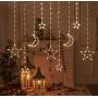 NOAHFUN Icicle String Fairy Light - Moon Star Fairy Curtain Lights - Window Plug-in Curtain Lamp with Remote Control for Bedroom Patio, Wall, Christmas Decor, Wedding, Party, Indoor and Outdoor