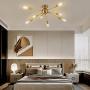 8-Light Gold Sputnik Light Fixture, Semi Flush Mount Ceiling Light Fixture, Sputnik Chandelier, Modern Ceiling Light for Kitchen Living Room Dining Room Bedroom Hallway Foyer