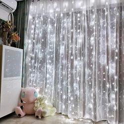 Honche Led Curtain String Lights USB with Remote for Bedroom Wedding (Cool White)