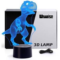 Cool 3D Jurassic Dinosaur Night Light, LED Tyrannosaurus Rex Night Lights, 16 Color Change Remote Control Lights, for Bed Living Room, for Kids Girls Boys Xmas Birthday Gifts URWISE 3197