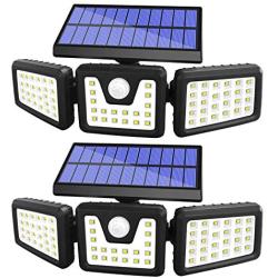 Solar Lights Outdoor Motion Sensor, 3 Adjustable Heads Solar Motion Sensor Light Outdoor, Security Lights 270° Wide Angle IP65 Waterproof Flood Lights for Porch Garden Patio Yard Garage, 2 Pack