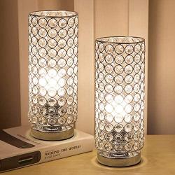 Focondot Crystal Table Lamp, Decorative Nightstand Room Lamps, Bedside Night Light Lamp, Fashionable Small Table Lamp Set of 2 for Bedroom, Living Room, Dresser, Dining Room (2PACK)