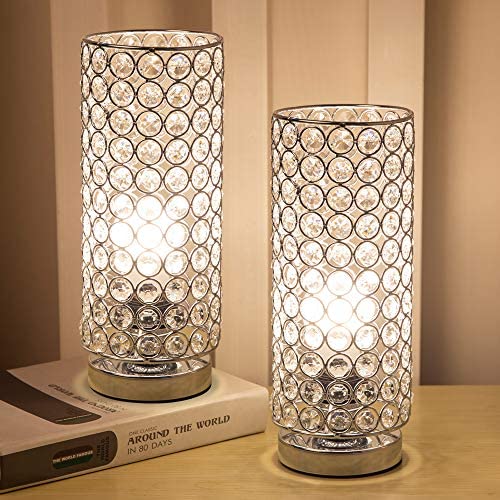 Focondot Crystal Table Lamp, Decorative Nightstand Room Lamps, Bedside Night Light Lamp, Fashionable Small Table Lamp Set of 2 for Bedroom, Living Room, Dresser, Dining Room (2PACK)