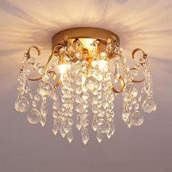 Q&S Small Chandelier, Modern Gold Mini Crystal Chandelier Ceiling Light Fixture for Bedroom,Hallway, Entryway ,G9 3-Light.