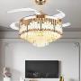 MoreChange 42 Inch Luxury Crystal Ceiling Fans with Lights, Remote Control 3 Color Changes Modern Invisible Chandelier Fan Lighting Fixture for Hotel Restaurant Living Room Dining Room, Gold