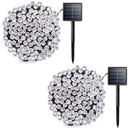 Lalapao 2 Pack Solar String Lights 72ft 22m 200 LED 8 Modes Solar Powered Xmas Outdoor Lights Waterproof Starry Christmas Fairy Lights for Indoor Gardens Homes Wedding Holiday Party (White)