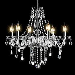 Tangkula Crystal Chandelier, 6 Light Ceiling Lighting Fixture, Vintage Style Crystal Pendant Lamp for Bedroom Dining Living Room, Flush Mount, Elegant Crystal Raindrop Chandelier (Transparent)
