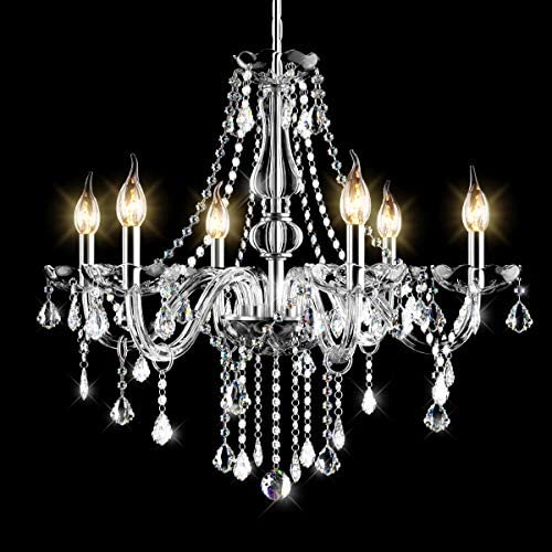Tangkula Crystal Chandelier, 6 Light Ceiling Lighting Fixture, Vintage Style Crystal Pendant Lamp for Bedroom Dining Living Room, Flush Mount, Elegant Crystal Raindrop Chandelier (Transparent)