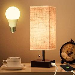 Lifeholder Table Lamp, Nightstand Lamp with USB Charging Port and Warm White Led Bulb, Wooden Claret Base Beside lamp, Modern USB Lamp Perfect for Bedroom, Living Room, or Office