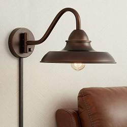Bowdon Rustic Farmhouse Swing Arm Wall Lamp Industrial Bronze Plug-in Light Fixture Barn Style for Bedroom Bedside Living Room Reading - Franklin Iron Works