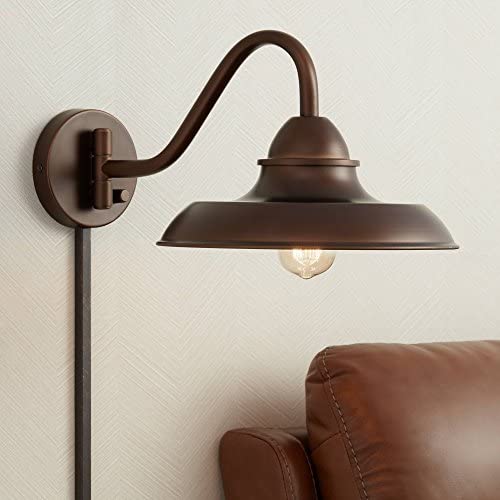 Bowdon Rustic Farmhouse Swing Arm Wall Lamp Industrial Bronze Plug-in Light Fixture Barn Style for Bedroom Bedside Living Room Reading - Franklin Iron Works