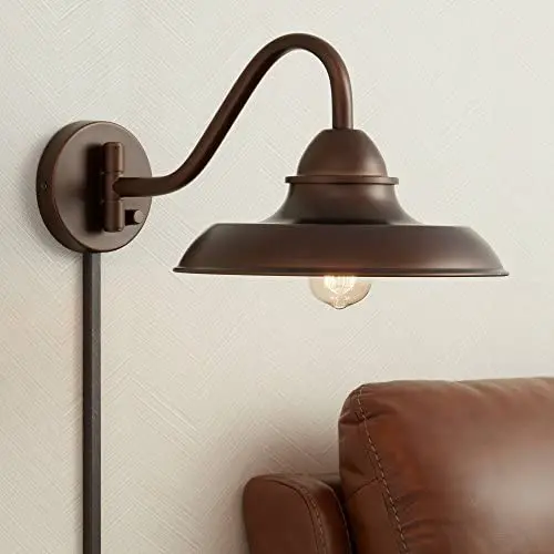 Bowdon Rustic Farmhouse Swing Arm Wall Lamp Industrial Bronze Plug-in Light Fixture Barn Style for Bedroom Bedside Living Room Reading - Franklin Iron Works Bowdon Rustic Farmhouse Swing Arm Wall Lamp Industrial Bronze Plug-in Light Fixture Barn Style for Bedroom Bedside Living Room Reading - Franklin Iron Works