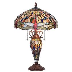 Capulina Tiffany Table Light, 3-Light Tiffany Style Table Lamp with Night Light, Beautiful Dragonfly Style Stained Glass Table Lamp, W15.9'' X H24'' Double Lit Tiffany Style Desk Lamp for Living Room