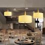 Nordic Log Chandelier E26 Adjustable Height Pendant Light Fixture Linen Lampshade Modern Ceiling Light Hanging Lamp for Kitchen Dining Room Hallway