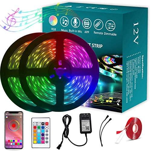 LED Strip Lights for Bedroom Bluetooth APP Control, 39ft RGB LED Light Strip Music Sync, Color Changing Flexible Rope Lights with 24 Key Remote, SMD 5050 LED Tape Light for Kitchen (2x19ft)