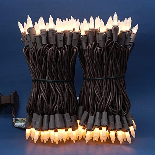 Frosted White Incandescent Christmas Lights, 66 Ft Brown Wire 200 Mini Lights, UL Certified Holiday String Light, End to End Connectable Indoor & Outdoor Commercial Grade Lights Set (Frosted White)