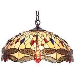 Capulina Tiffany Dining Table Lights, 18 Inch Wide Hanging Tiffany Style Lamp, 2-Light Stained Glass Lighting Fixtures, Stained Glass Dining Room Lights, Dragonfly Style Tiffany Pendant Lights