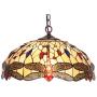 Capulina Tiffany Dining Table Lights, 18 Inch Wide Hanging Tiffany Style Lamp, 2-Light Stained Glass Lighting Fixtures, Stained Glass Dining Room Lights, Dragonfly Style Tiffany Pendant Lights