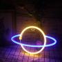 Wanxing Planet Neon Signs Led Neon Lights Cute Wall Night Signs Art Decorative for Room Home Decor Store Design Holiday Celebration Party USB/Battery Operated(Blue Yellow)
